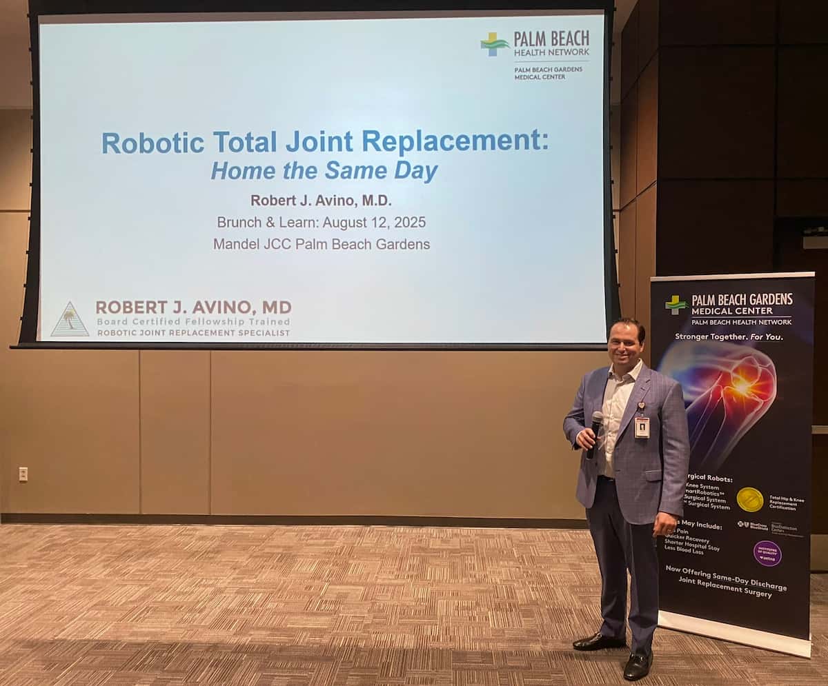 Dr. Avino JCC Palm Beach Gardens public lecture Robotic Total Joint Replacement Home the Same Day