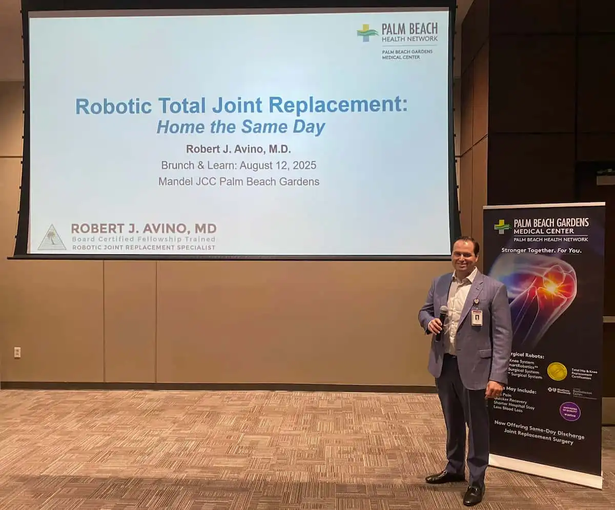 Dr. Avino JCC Palm Beach Gardens public lecture Robotic Total Joint Replacement Home the Same Day